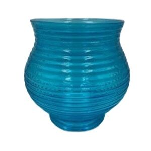 Vintage Aqua Blue Ribbed Glass Indoor Tabletop Vase Bowl Decorative Centerpiece